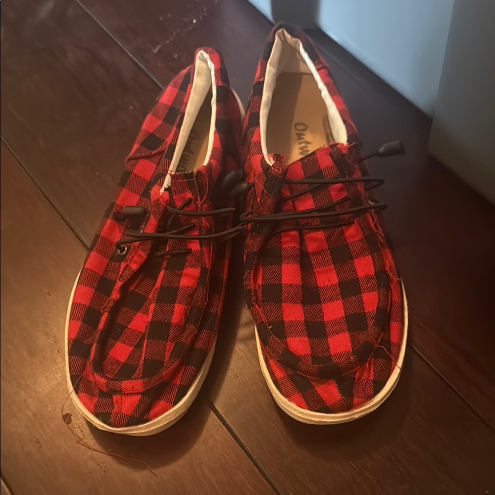 Outwoods Red and Black Checkered Moccasins